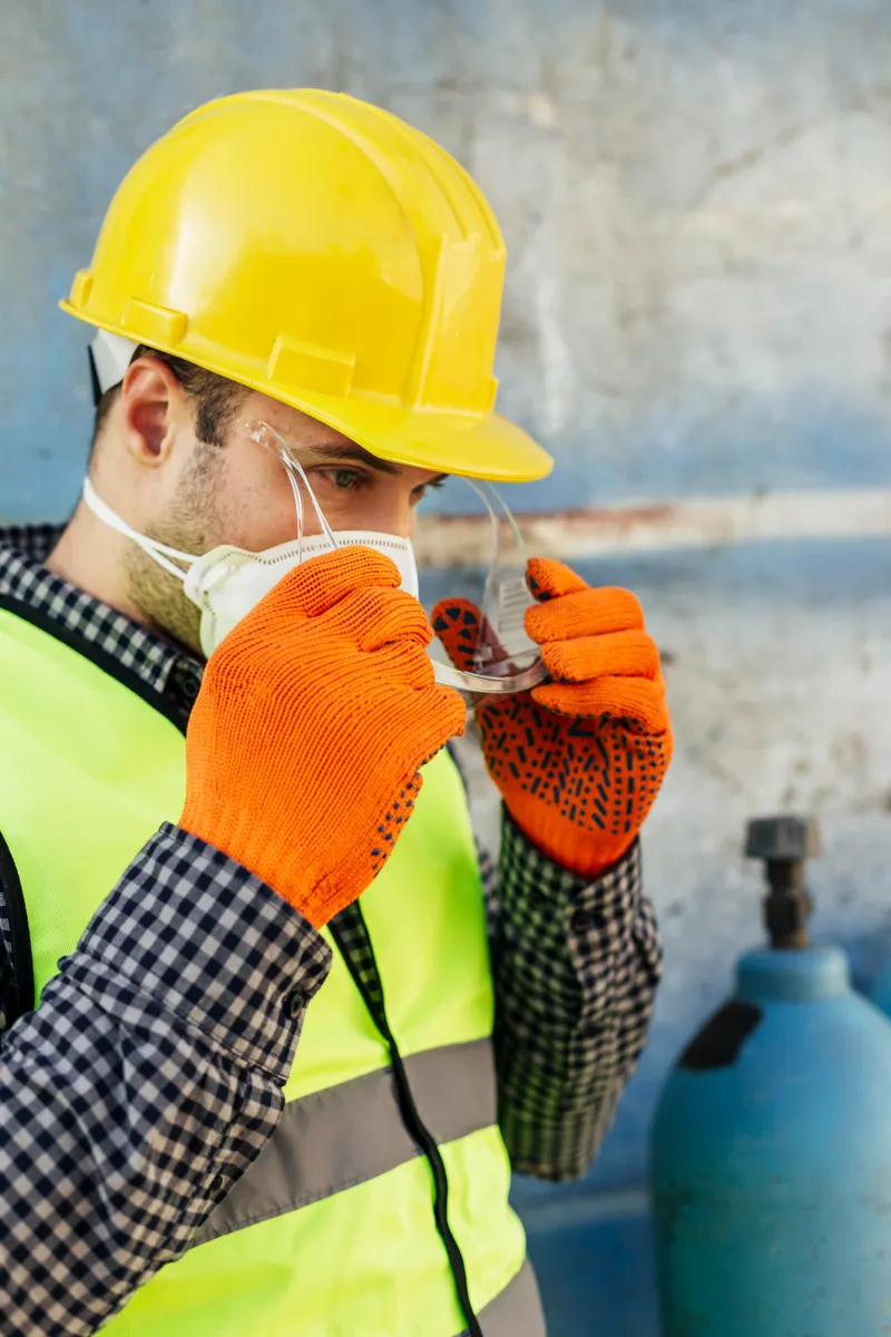 Trabajador ajustando sus gafas de protección personal